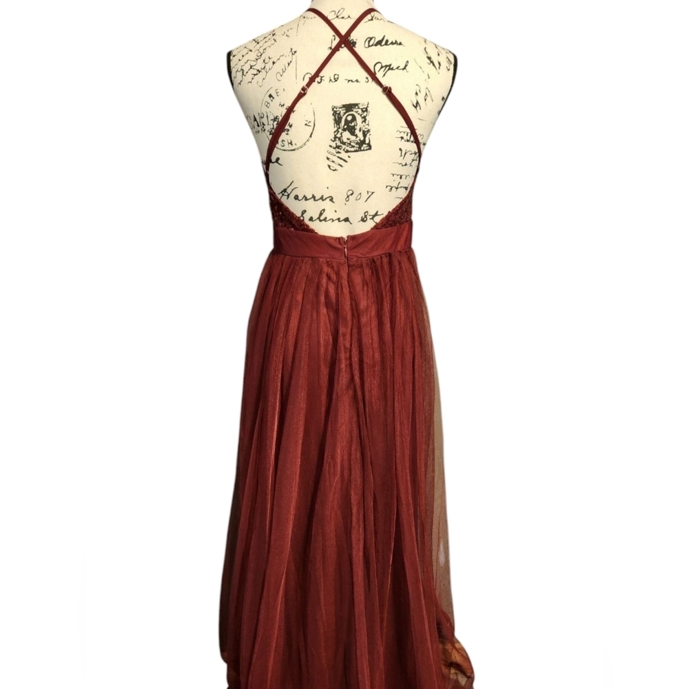 Luxxel Grecian Halter Style Double Slit Gown - Picture 9 of 12